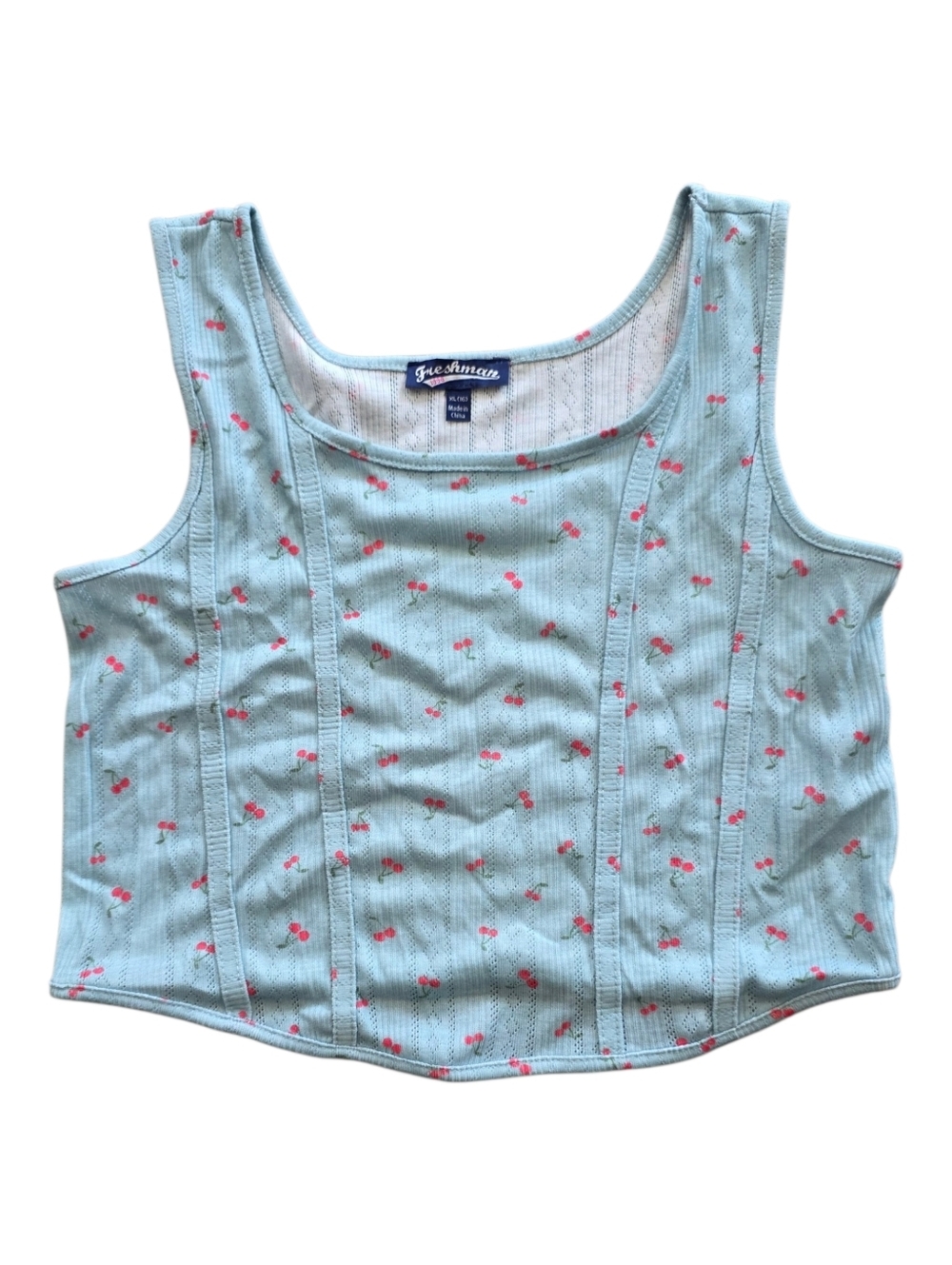 Freshman Mint Green Cherry-Print Ribbed Cropped Tank Top Teen Girl 12-14